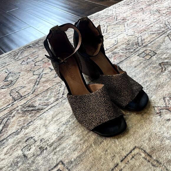 Madewell Alena Spotted Calf Hair Heeled Sandal in Leather Size 6.5 - Picture 5 of 10